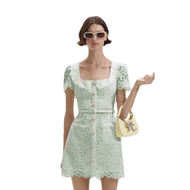 self-portrait 2024 early autumn mint green square collar temperament sweet lace dress short skirt