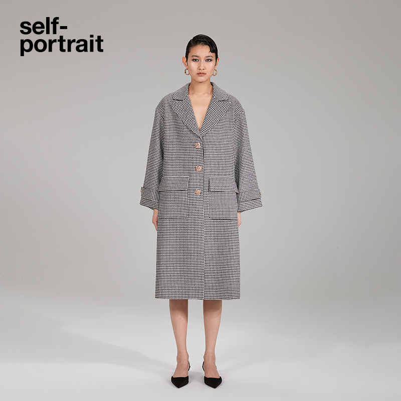 self-portrait 2022 autumn and winter gray plaid commuter all-match suit silhouette coat