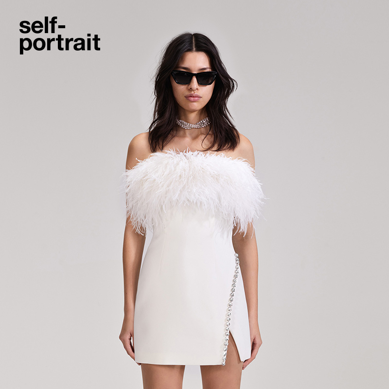 self-portrait 2023 early autumn pure white dream erase chest for short skirt Feather Skirt With Dress-Taobao