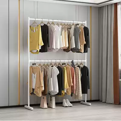Coat rack double-layer adjustable lifting rod rental house two-story hanger home bedside balcony drying shelf floor to floor
