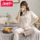 Bộ đồ ngủ lụa băng của phụ nữ mùa hè hai mảnh ngắn tay quần mỏng phần in Hàn Quốc giản dị và thoải mái lưới màu đỏ phù hợp với dịch vụ tại nhà - Cặp đôi