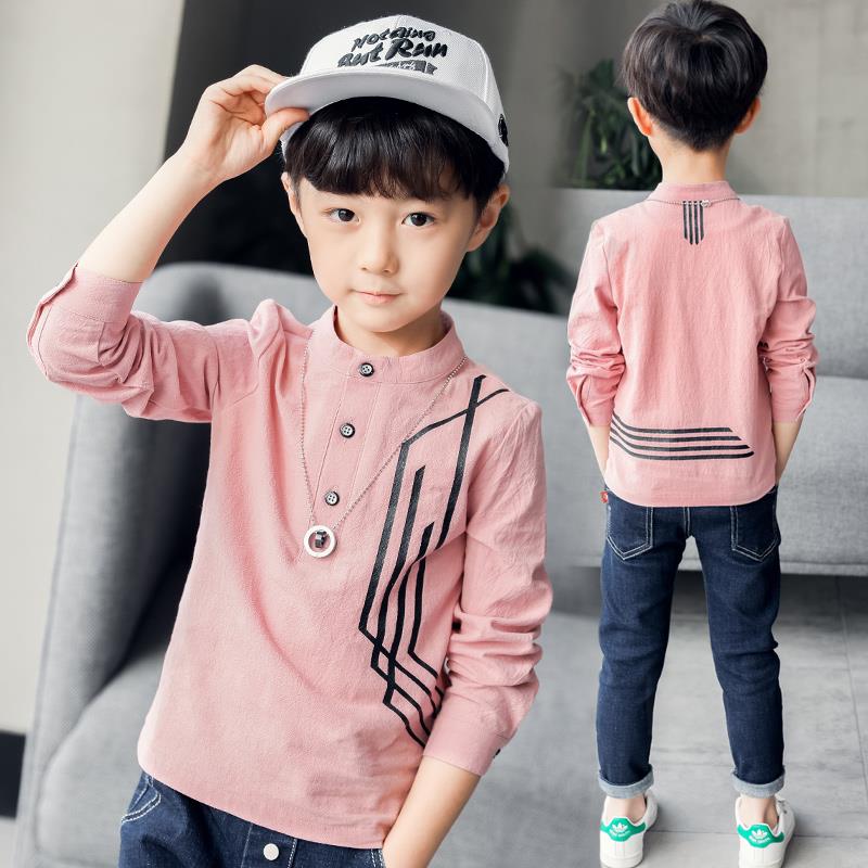 Tide 2019t t-shirt chàng trai trẻ em đồ lót vào mùa thu áo sơ mi áo blouse những đứa trẻ lớn của dài tay mới bông mùa xuân váy.