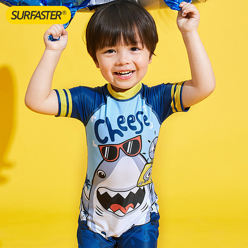 Children's swimwear sunscreen Anti-cold and warm can down water sleeve swimsuit male and female swimming training cute shark printing