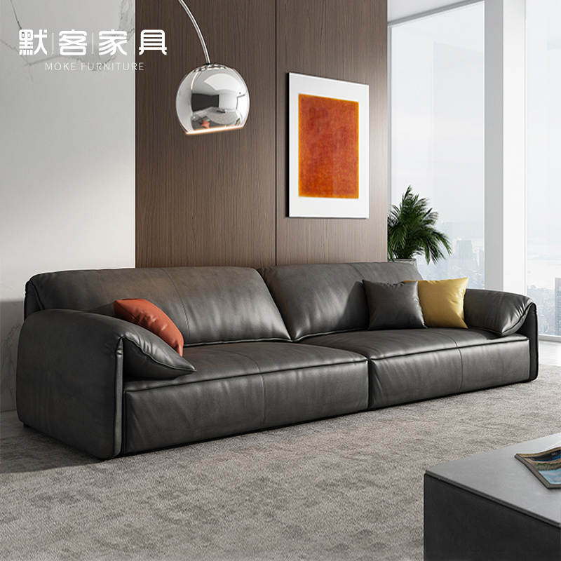 Office sofa coffee table combination leather simple modern business reception office sofa Italian minimalist three-seat