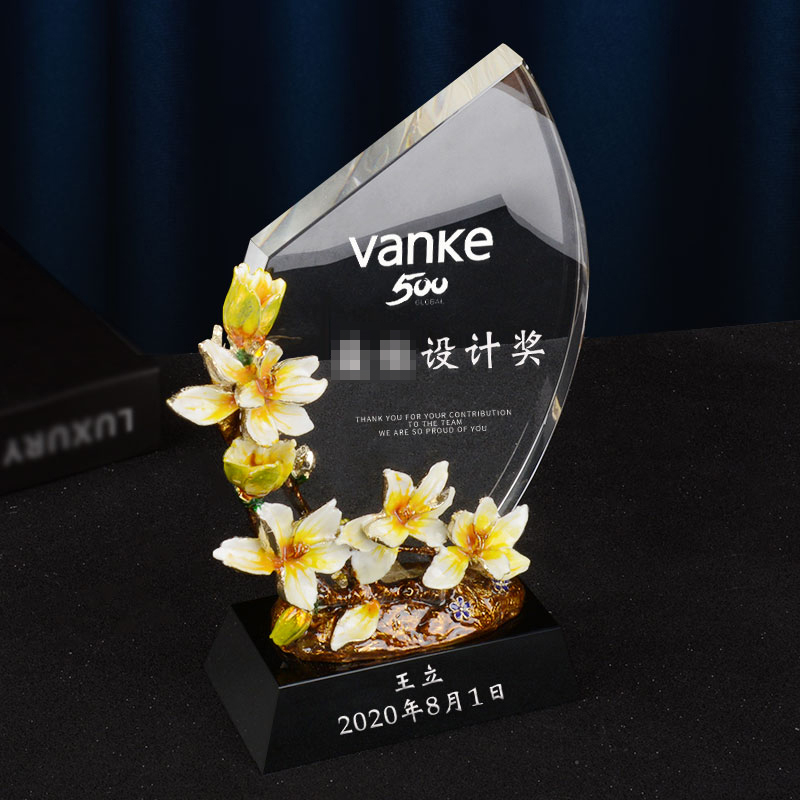 Crystal trophy custom enamel medal metal custom made outstanding staff teacher doctor retirement award souvenir