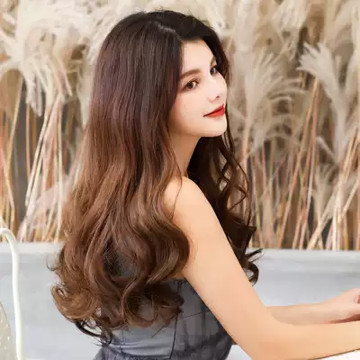Wig hair film Female long curly hair big wave one piece piece of no trace invisible fluffy simulation hair V-shaped curly hair film