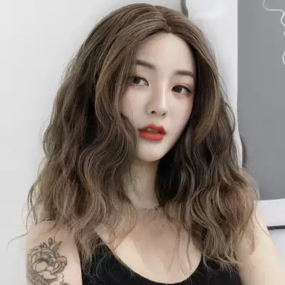 Wig female round face short curly hair whole head cover honey tea brown Net red water ripple wig simulation temperament collarbone wig