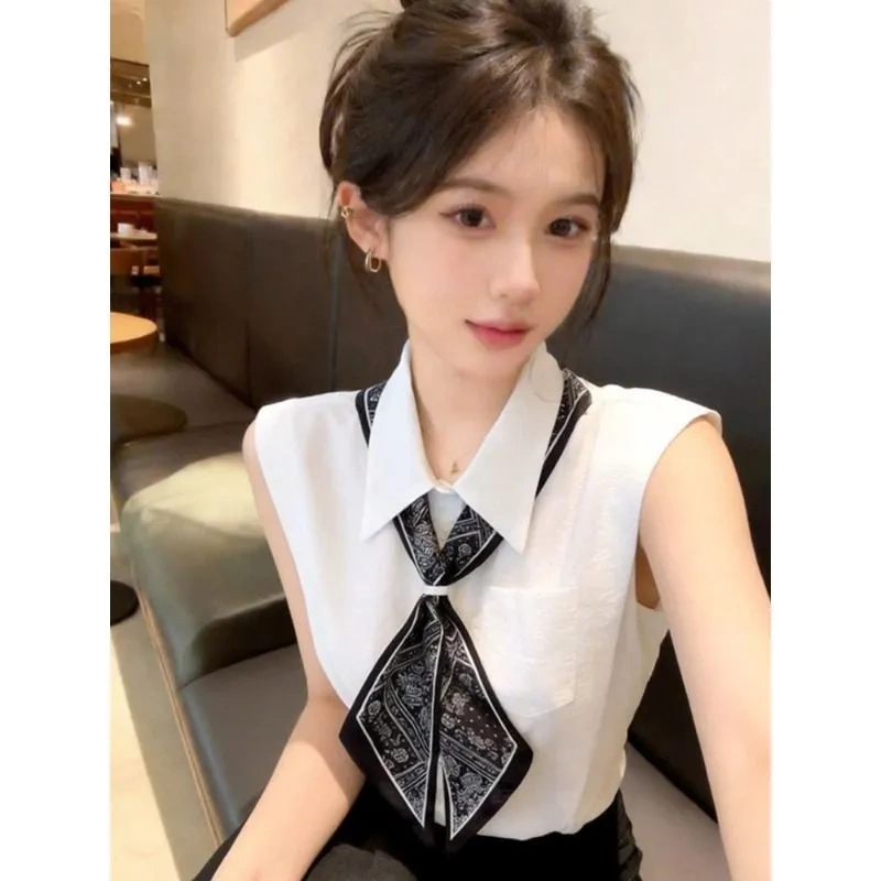 Elegant Silk Scarf Tie Sleeveless Shirt Vest for Women, Short Summer Outerwear with a Unique and Stylish Design, Very Attractive and Distinctive Top Elegant Silk Scarf Tie Sleeveless Shirt Vest for Women, Short Summer Outerwear with a Unique and Stylish Design, Very Attractive and Distinctive Top