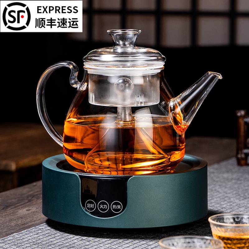 Flattery Black Crystal Stove Cooking Tea Instrumental Home Mini Small Electromagnetic Quick Cooking Pot Glass Steam Wellness Pot Suit Insulation