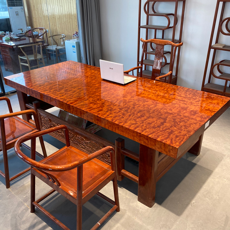 Ba Hua solid wood large board tea table 1 meter 8 new Chinese Zen home tea table and chair combination office log tea table