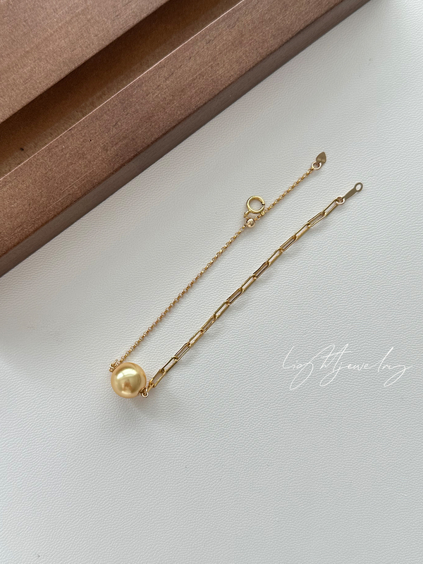 Floating Light, Rich Gold-Colored Shijia Pearls, Imported from the United States, 14K Gold-Plated Ab Chain, Adjustable, Non-Fading Bracelet Floating Light, Rich Gold-Colored Shijia Pearls, Imported from the United States, 14K Gold-Plated Ab Chain, Adjustable, Non-Fading Bracelet