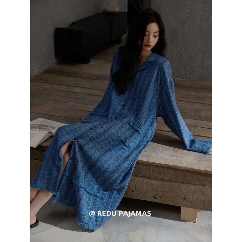 Hot and Comfortable Nightgown for Women, Spring and Autumn, Dark Blue, Plus Size, High-End Feel, Pure Cotton Gauze, Baby Cotton, Can Be Worn Outside, 2026 New Model Hot and Comfortable Nightgown for Women, Spring and Autumn, Dark Blue, Plus Size, High-End Feel, Pure Cotton Gauze, Baby Cotton, Can Be Worn Outside, 2026 New Model