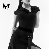 M (Dance Wear Series) Asymmetric V-neck Metal Ring Gathered Top 265