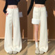 Off-white velvet high-waist slimming wide-leg glutinous rice pants