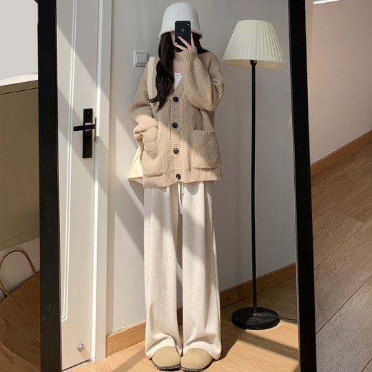 Women's white glutinous rice pants spring, autumn and winter 2024 new style