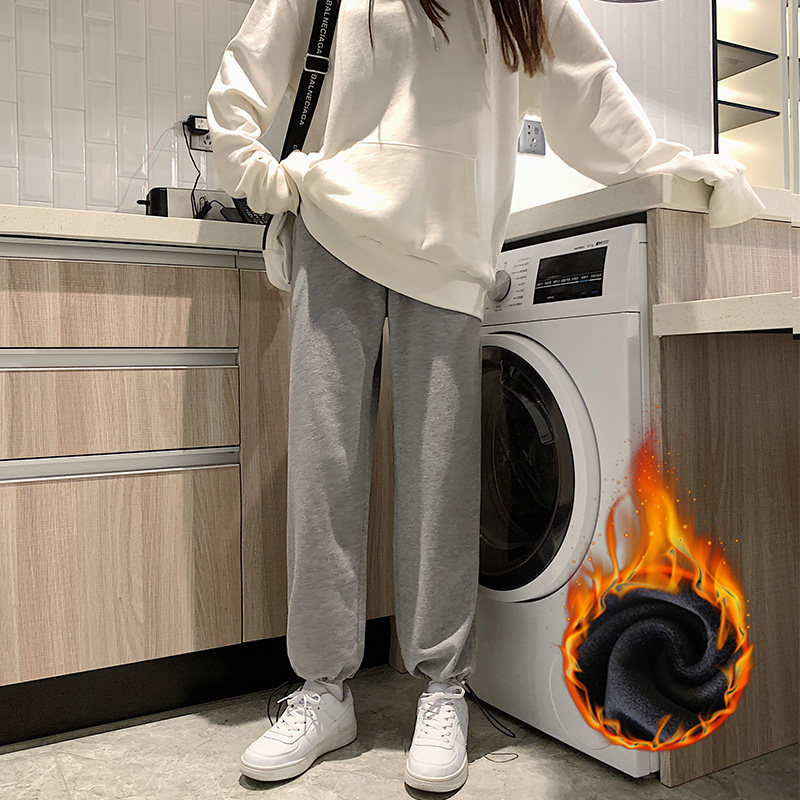 Grey gush sports pants woman loose bunches foot autumn winter high waist pituitary sensation slim straight cylinder casual dinghy pants