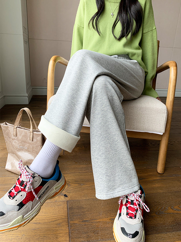 Gray wide leg pants women loose 2021 new spring and autumn high waist hanging straight tube thin wild casual sports pants