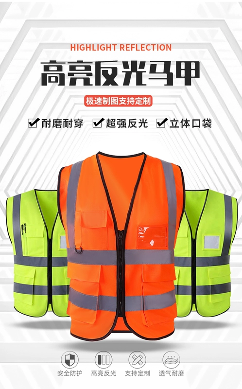 Áo phản quang áo vest áo bảo hộ công trường xây dựng vệ sinh giao thông huỳnh quang xanh cam quần áo bảo hộ lao động in ấn tùy chỉnh áo phản quang công nhân