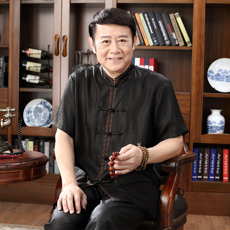 Summer Xiangyun yarn mulberry silk silk silk Tang suit men's short-sleeved suit Dad outfit grandpa old man clothes 405060 years old