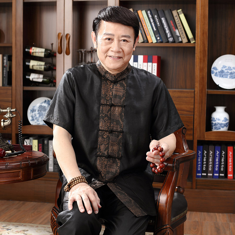 Fragrant Cloud Yarn Tang Dress Man Short Sleeve Suit Mulberry Silk Middle Aged Dad Clothes Grandpa Old Man Summer Over Birthday Clothes