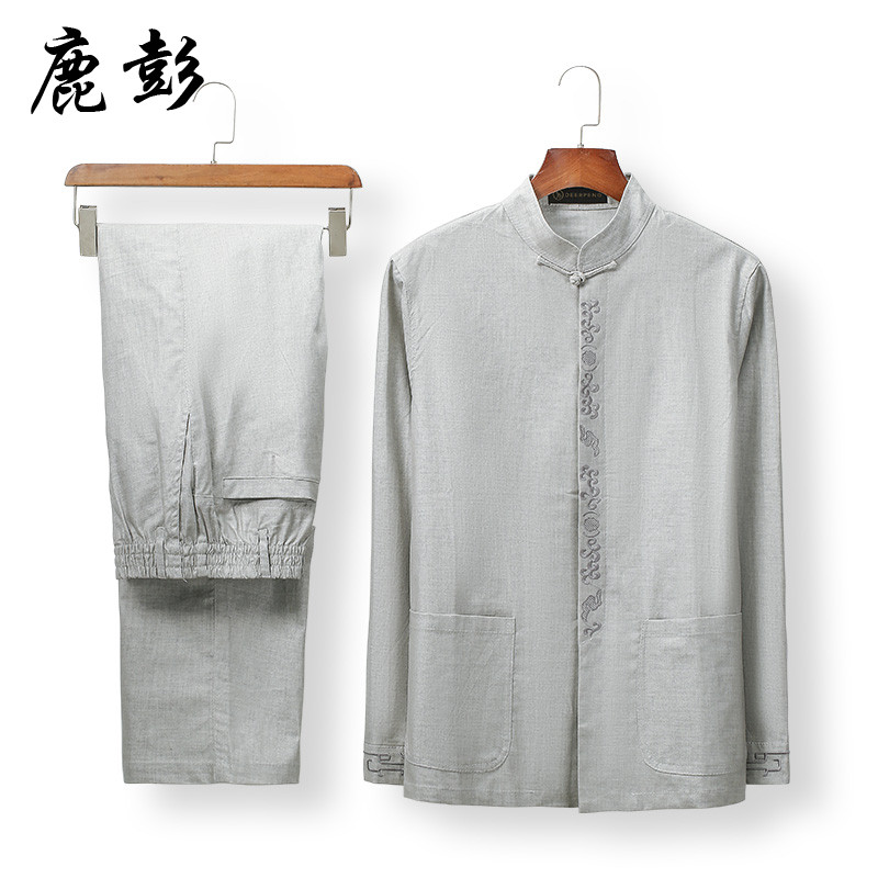Spring Autumn Season Tang Dress Men's Middle Aged Clothes Men's Clothes Men's Autumn Clothes 4050 Year Old Dads Suit Cotton Linen Long Sleeves