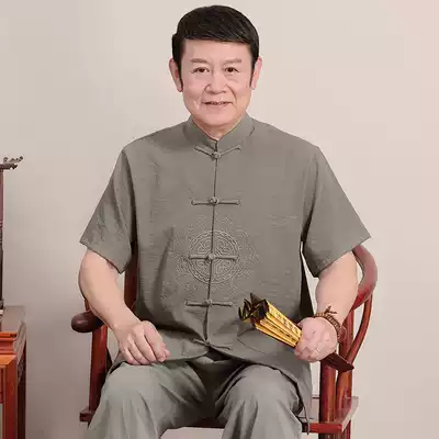 Tang suit men's suit middle-aged father summer short-sleeved father old man 4050-year-old clothes Chinese wind cotton linen