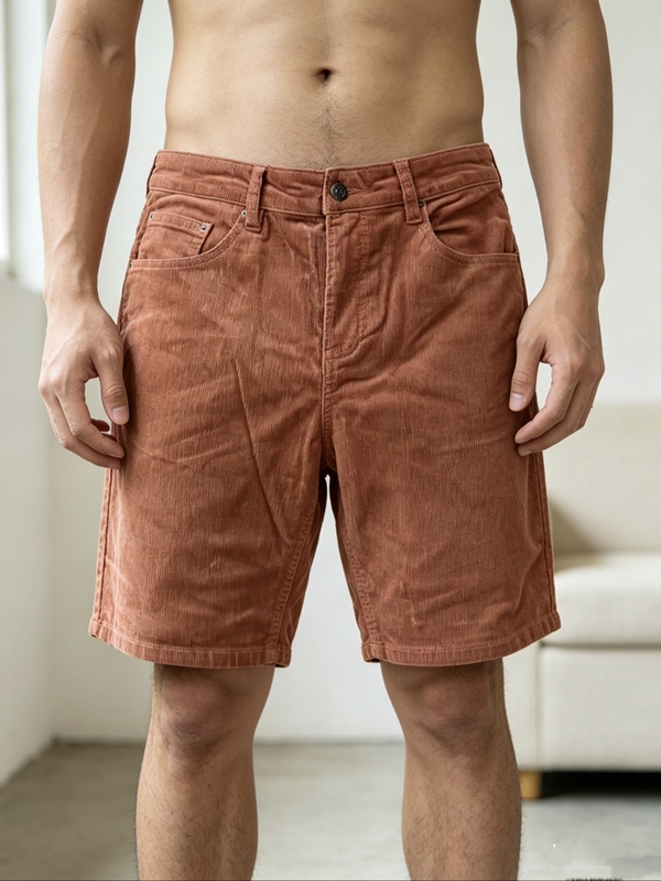 Foreign Trade Surplus Maddox Caramel-Colored Corduroy Shorts Men's Vintage Straight-Leg Knee-Length Shorts Summer Casual Mid-Length Pants