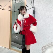 New Big Code Womens Winter Suit Women 2022 Little Fragrant Wind New Year Red Cape of Liandress Two sets of dress