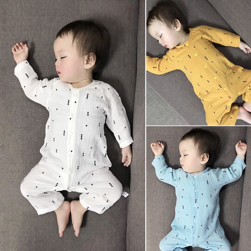 Baby clothes Summer thin Han version 3 gauze Long sleeves climbing and climbing clothes 6 baby pyjamas pure cotton one-piece clothes