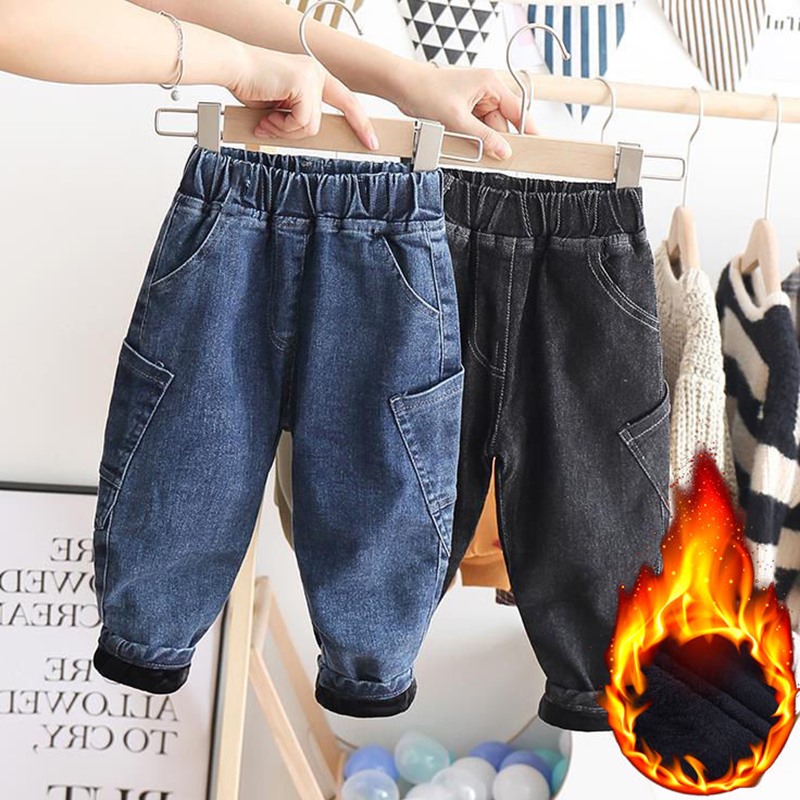 2020 autumn and winter new children's fleece and thick trousers for boys and girls Korean version of casual warm harem pants