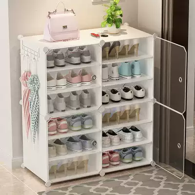 Simple shoe shelf plastic shoe cabinet storage artifact dust-proof large capacity space-saving assembly door Household Economy