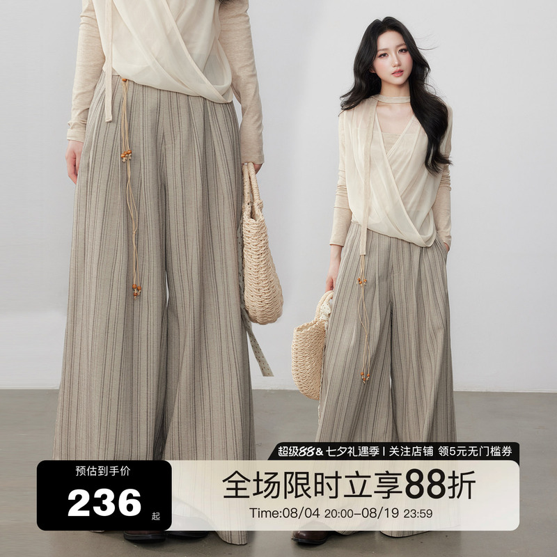 Yuzhi Striped Wide-Leg Pants with a Commuter Feel, New Design with Pleats, Casual and Versatile Straight-Leg Trousers Yuzhi Striped Wide-Leg Pants with a Commuter Feel, New Design with Pleats, Casual and Versatile Straight-Leg Trousers