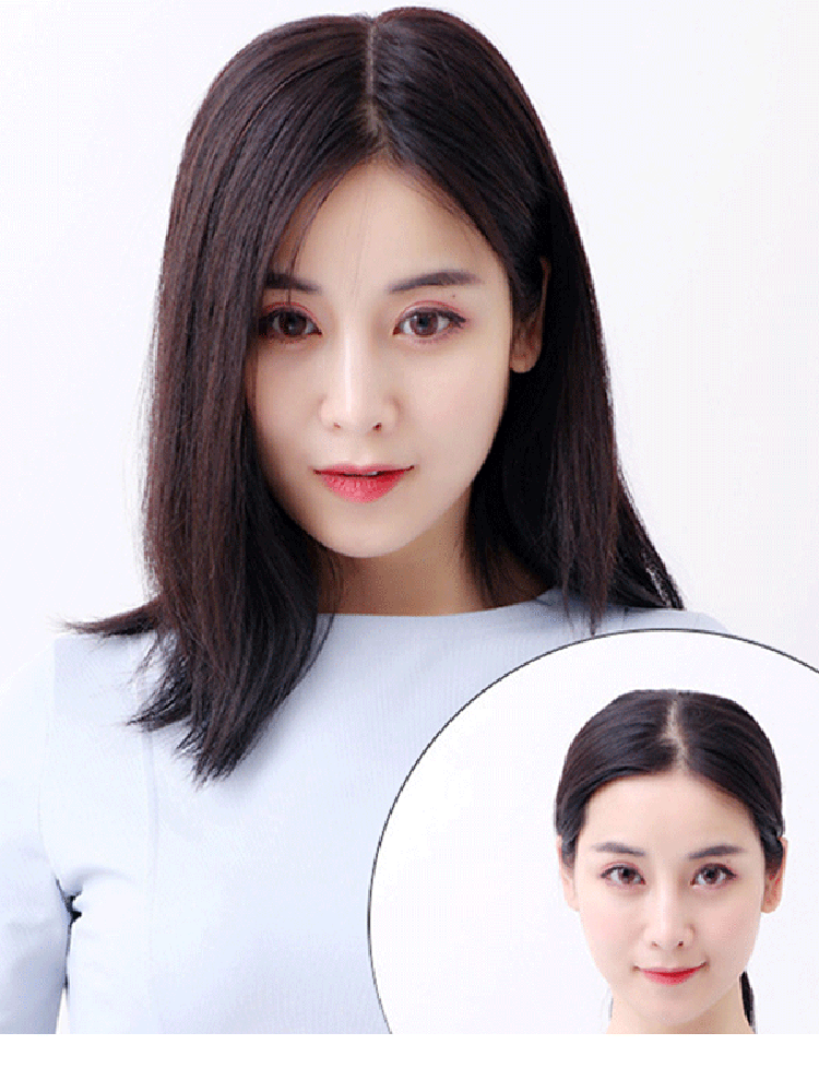 Wigs Women's medium long hair Bangs head hair patch Real hair cover white hair One piece natural incognito breathable