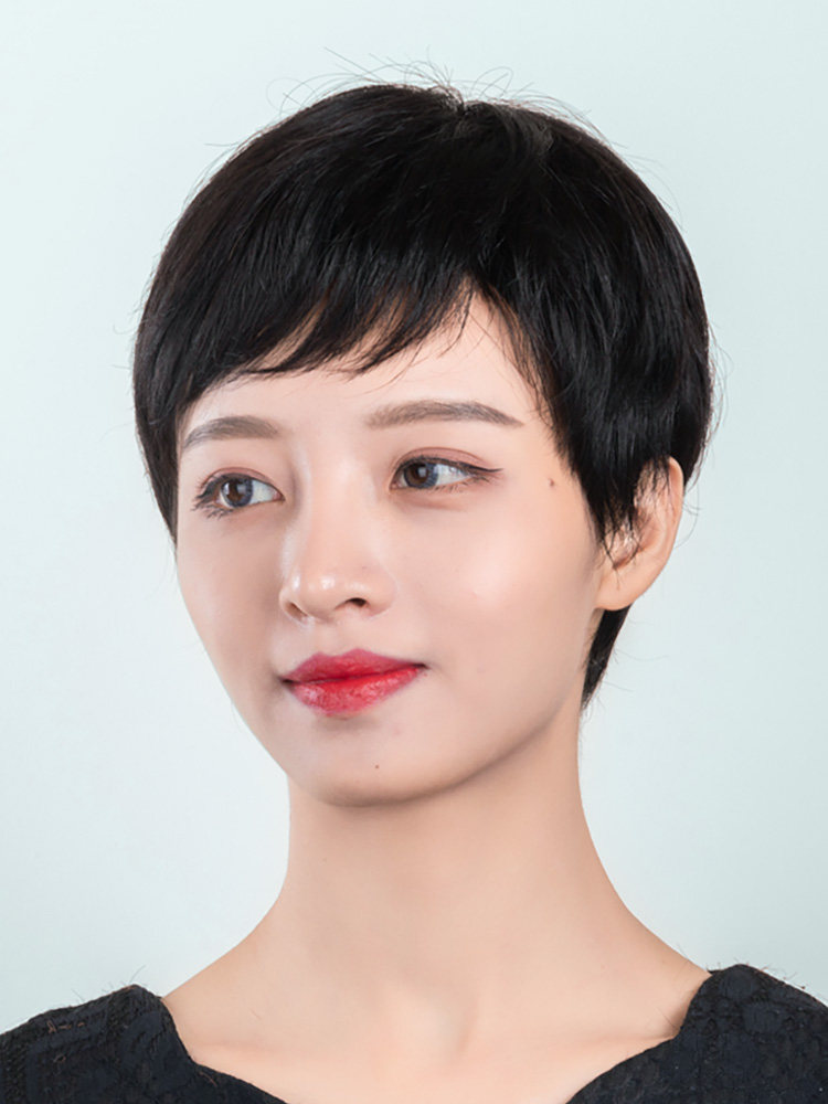 Wig female short hair real hair full headgear real hair middle-aged and elderly mother wig set natural real hair lady