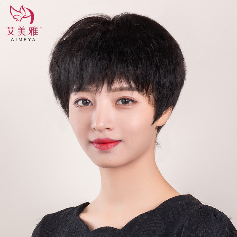 Middle Aged Wig Woman Short Send Mom Reduction Lady Full Head Sleeve Fluffy Wig Sleeve Natural Live-action Hair