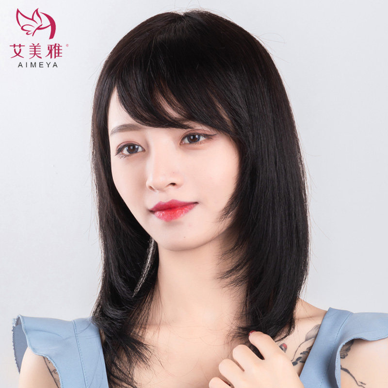 Wig woman long hair real hair natural lock bones full head cover mesh red Qi and sea wig sleeve repair face all live-action hair