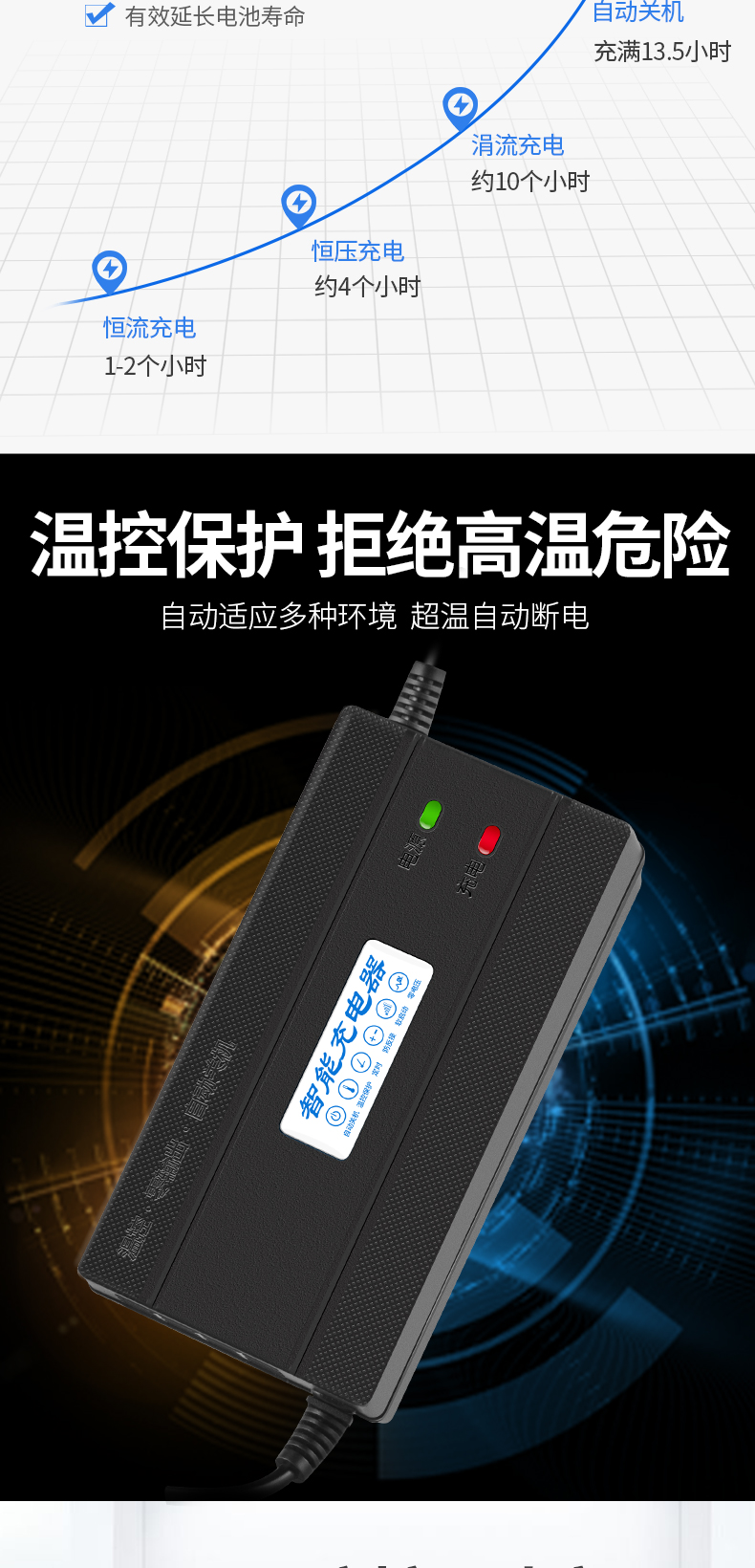 自动断电智能脉冲 电动车电瓶充电器 多品牌通用 图5