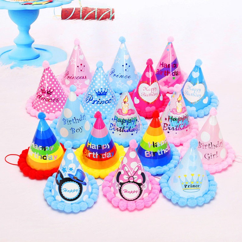 Birthday Hats Net Red Hair Balls Birthday Hat Cake Baking Decoration Christmas Day Children Adults Party Plush Balls