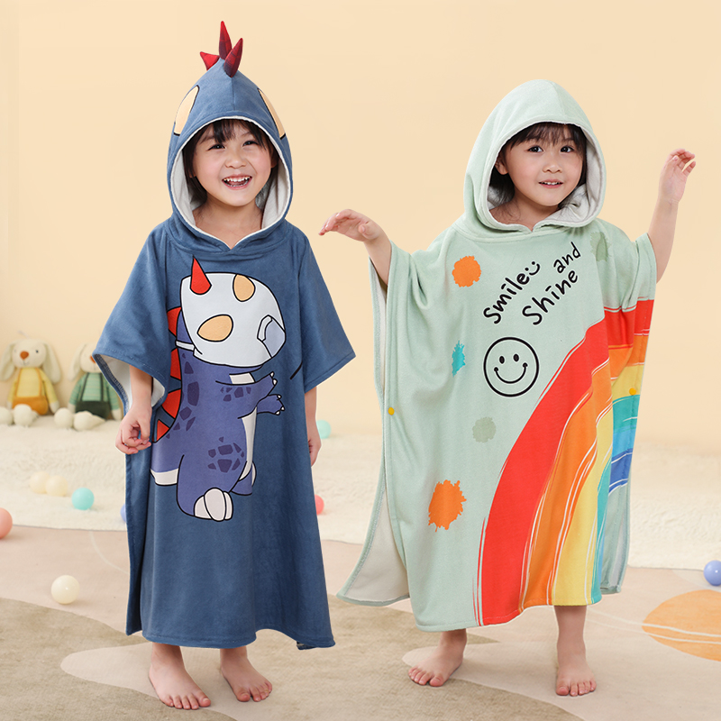 Children's bath towel cloak bathrobe male and female baby children swimming and bathing can wear a cap absorbing water quick-drying special for big children