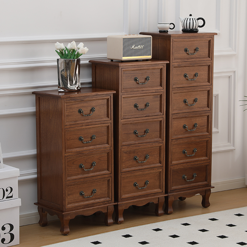 American-Style Solid Wood Chest of Drawers, Retro Living Room Wall-Mounted Storage Cabinet, Drawer-Type Storage Cabinet, Bedroom Bedside Cabinet