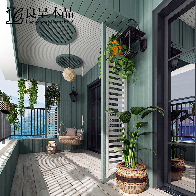 Good in wood Wood Wood Balcony Embalming Wood Design Renovation Balcony Overhanging Ceiling Decoration Flowers Grid Solid Wood Environmental Protection Decoration