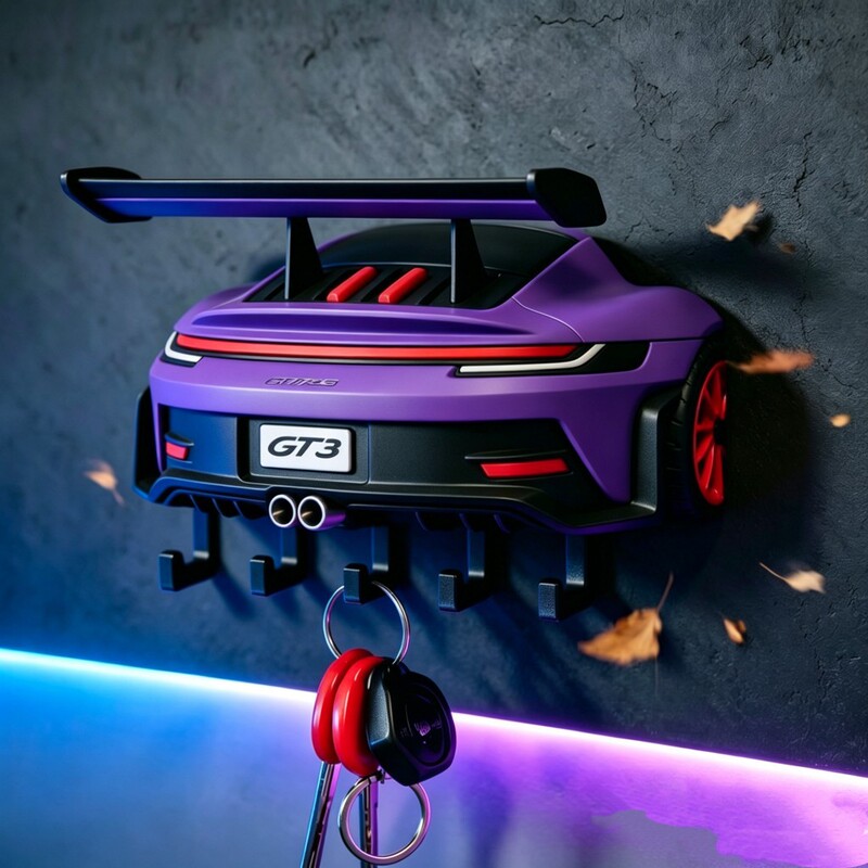 3D Printed Porsche Gt3 Rear Styling Key Hook 3D Printed Creative Wall-Mounted Car Key Storage 3D Printed Porsche Gt3 Rear Styling Key Hook 3D Printed Creative Wall-Mounted Car Key Storage