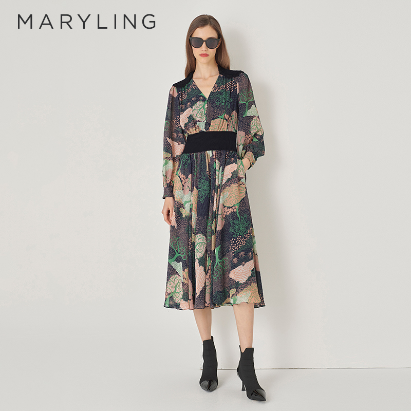 Maryling New Autum Product Forest Green V Neck Art Print Dress A1Dgw62020 Maryling New Autum Product Forest Green V Neck Art Print Dress A1Dgw62020