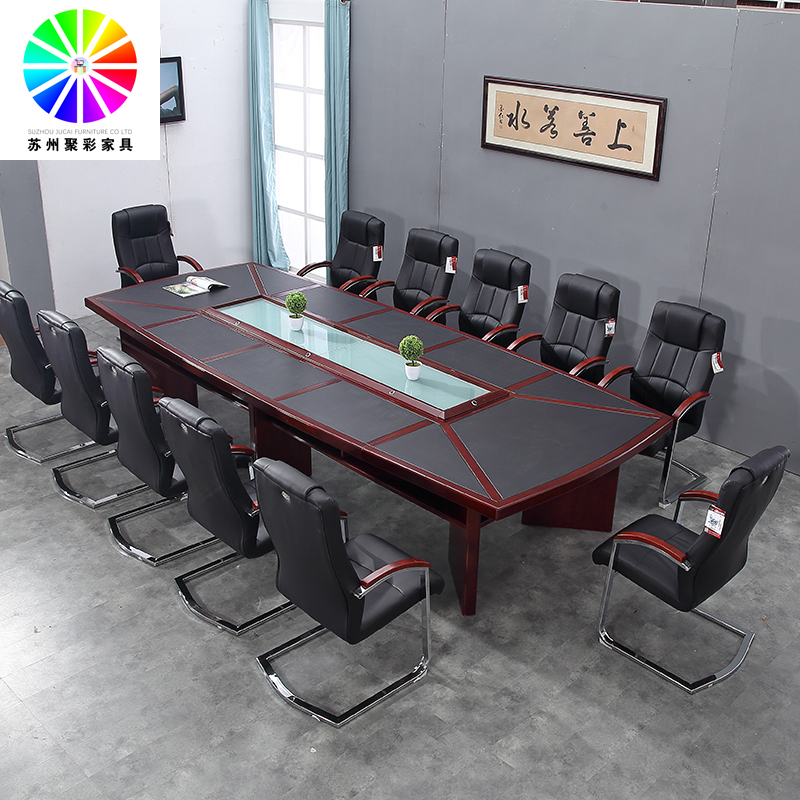 Conference table business leather long table glass slot modern simple paint large multiplayer bar meeting table can be customized