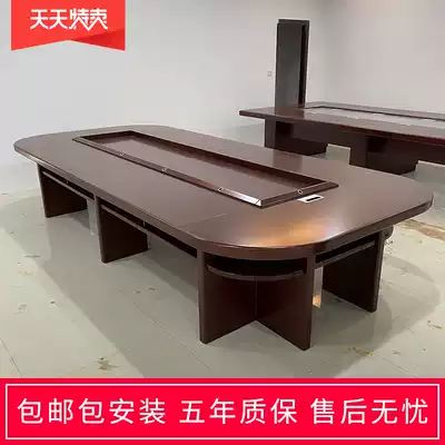 Conference table simple size paste solid wood skins paint long table and chair combination multi-person meeting oval desk