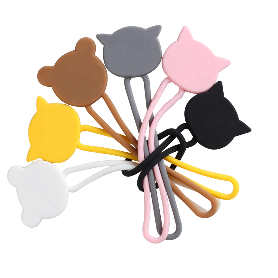 Hot selling high quality silicone cute cartoon animal shape winder rubber band cable conditioner 6 color one pack