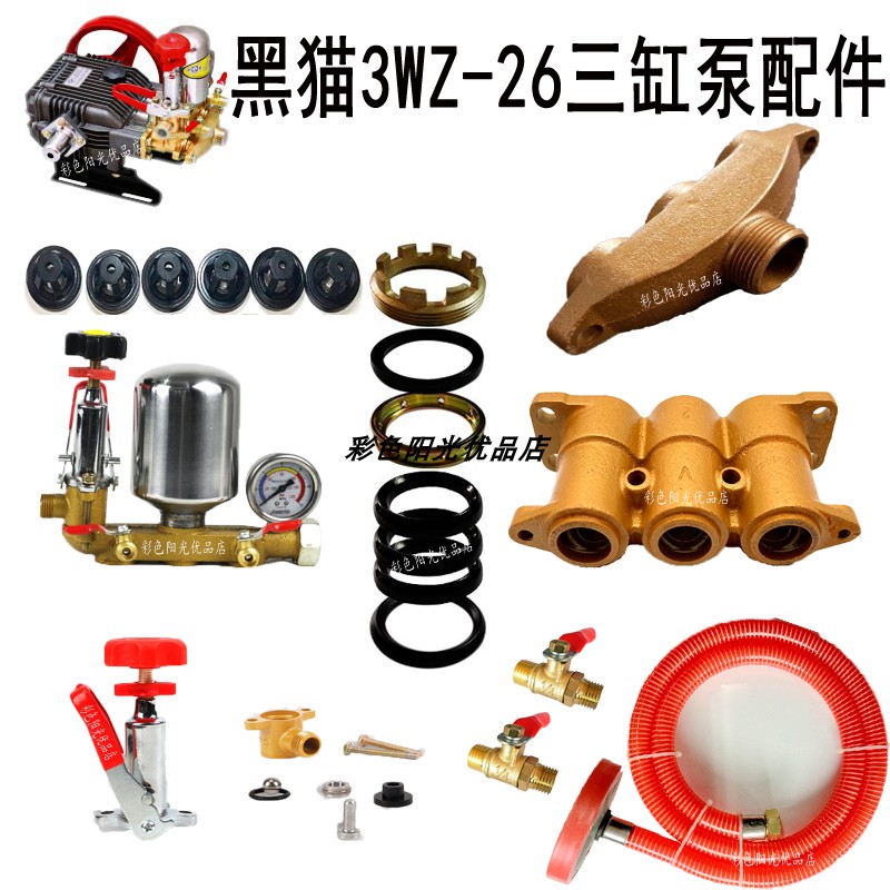 High Pressure Power Three Cylinder Pump Accessories Black Cat 3WZ-26 Spray Machine Uni-Directional Valve Cylinder Water Blocking Ring Suction Pipe-Taobao