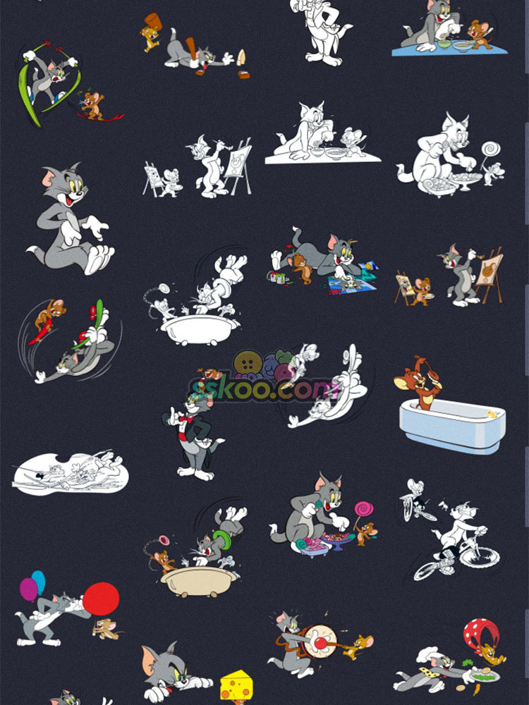 汤姆杰瑞卡通猫和老鼠烫画印花图案线稿白描PNG高清免抠图片素材插图11