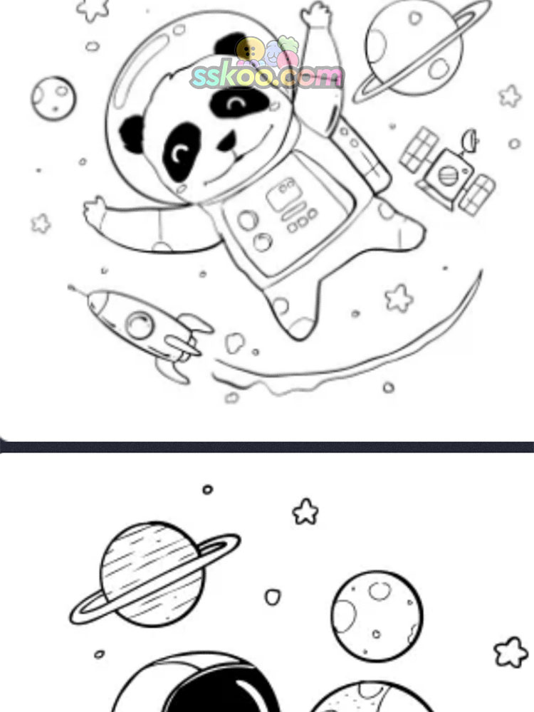 卡通太空宇宙星球宇航员插画线稿白描颜色填充印花图案AI矢量素材插图5