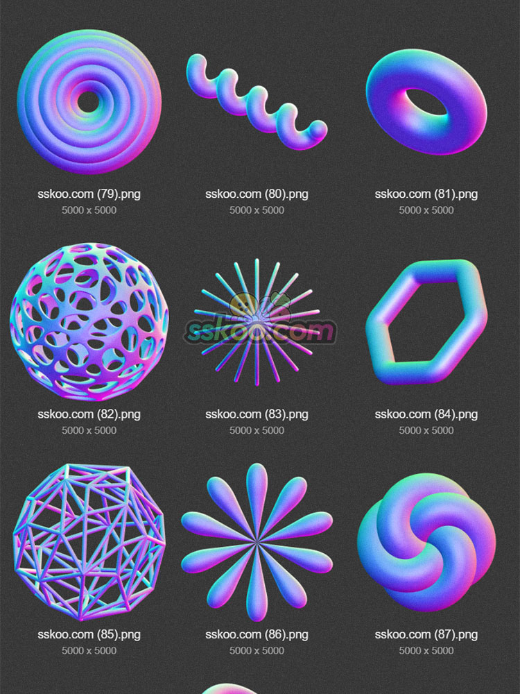 潮流酸性艺术全息渐变3D抽象立体几何图形PNG免扣图设计素材插图10